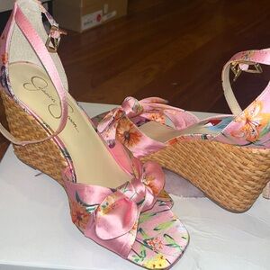 Jessica Simpson pink floral wedge